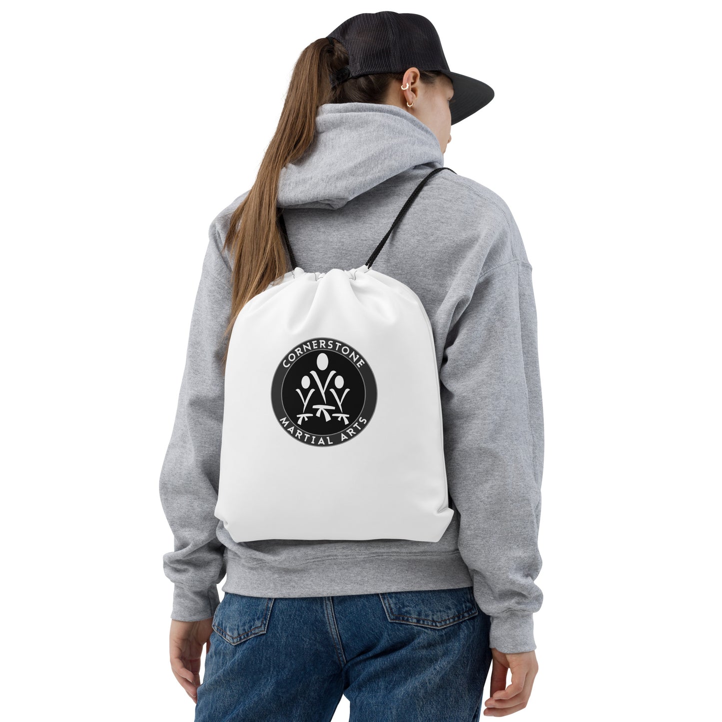 Monochromatic Cornerstone Drawstring Bag White