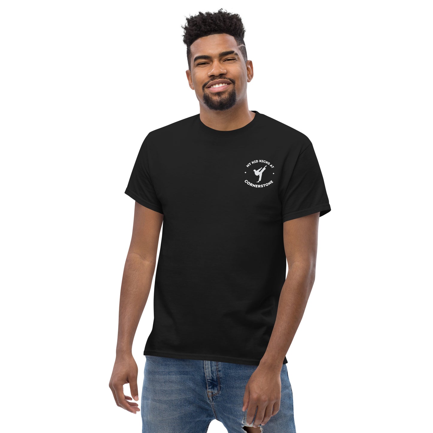My Kid Kicks at Cornerstone Classic Tee Light Logo