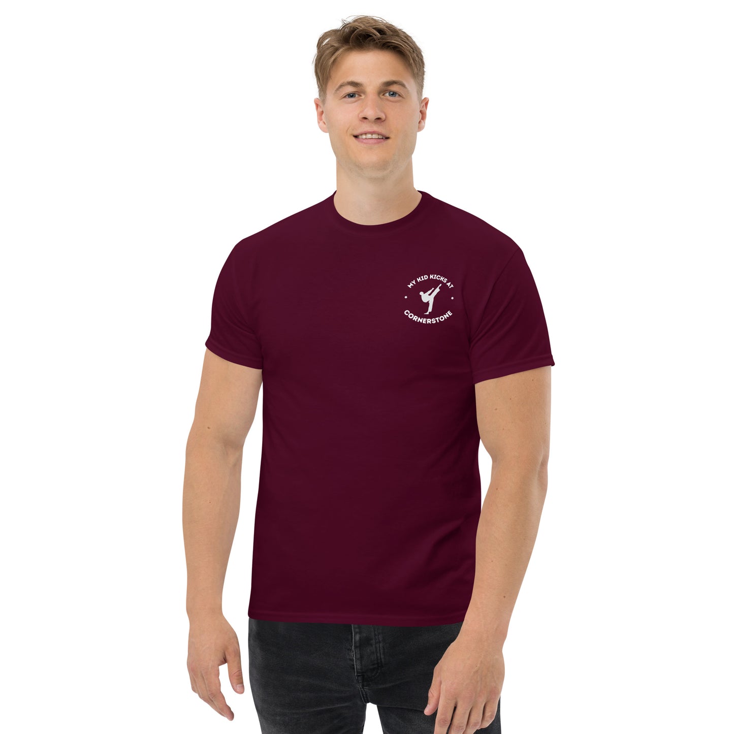 My Kid Kicks at Cornerstone Classic Tee Light Logo