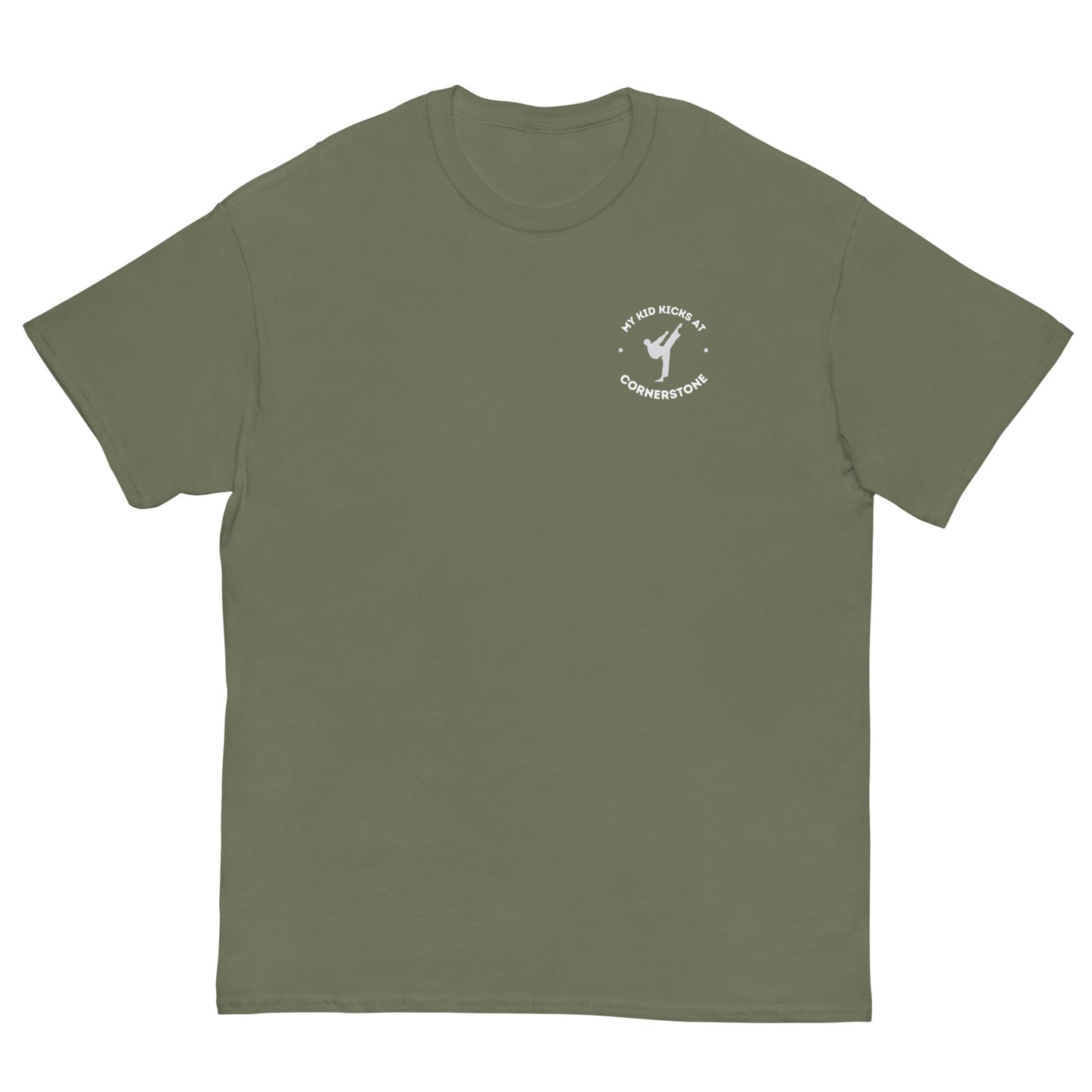 My Kid Kicks at Cornerstone Classic Tee Light Logo