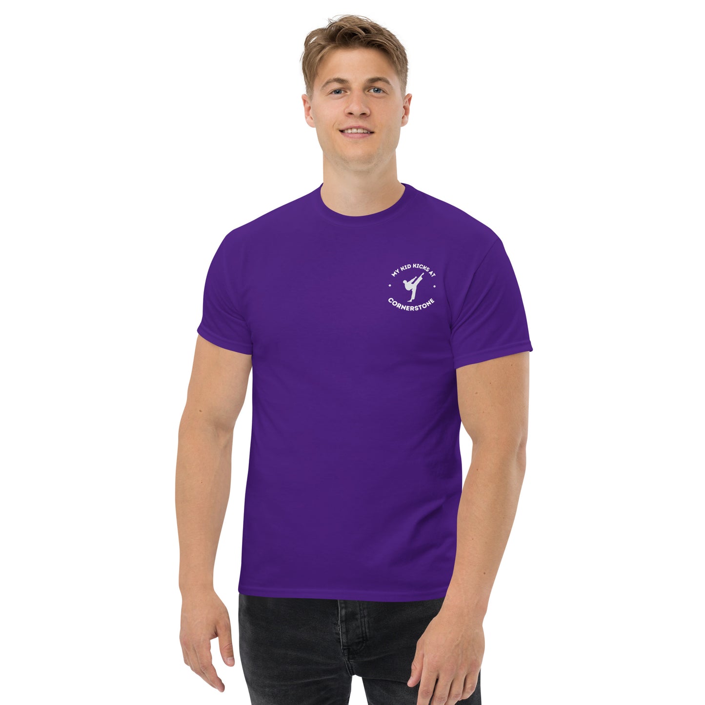 My Kid Kicks at Cornerstone Classic Tee Light Logo