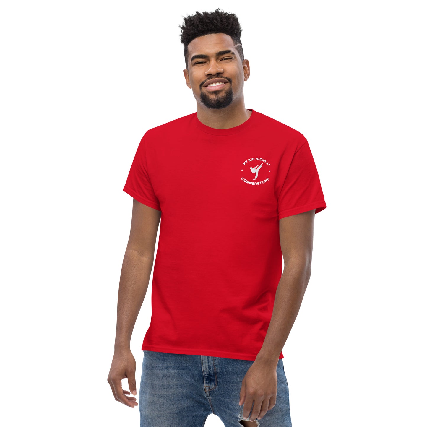 My Kid Kicks at Cornerstone Classic Tee Light Logo