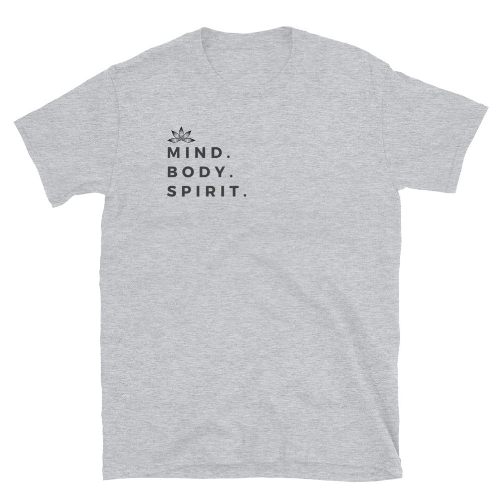 Mind. Body. Spirit. Soft Style Unisex T-Shirt Dark Logo
