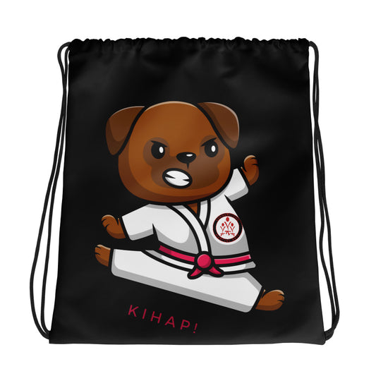 Kihap Bear Black Drawstring bag